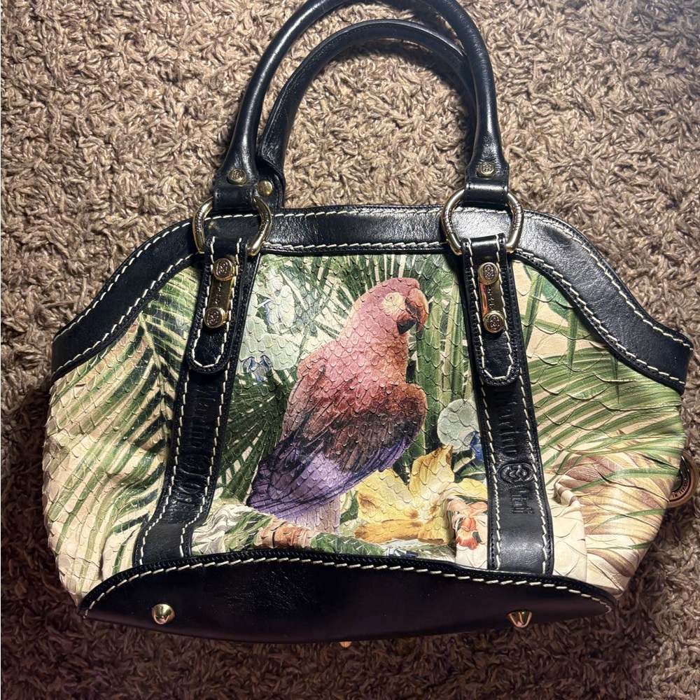 Marino Orlandi Parrot Print Shoulder Bag with Black Trim